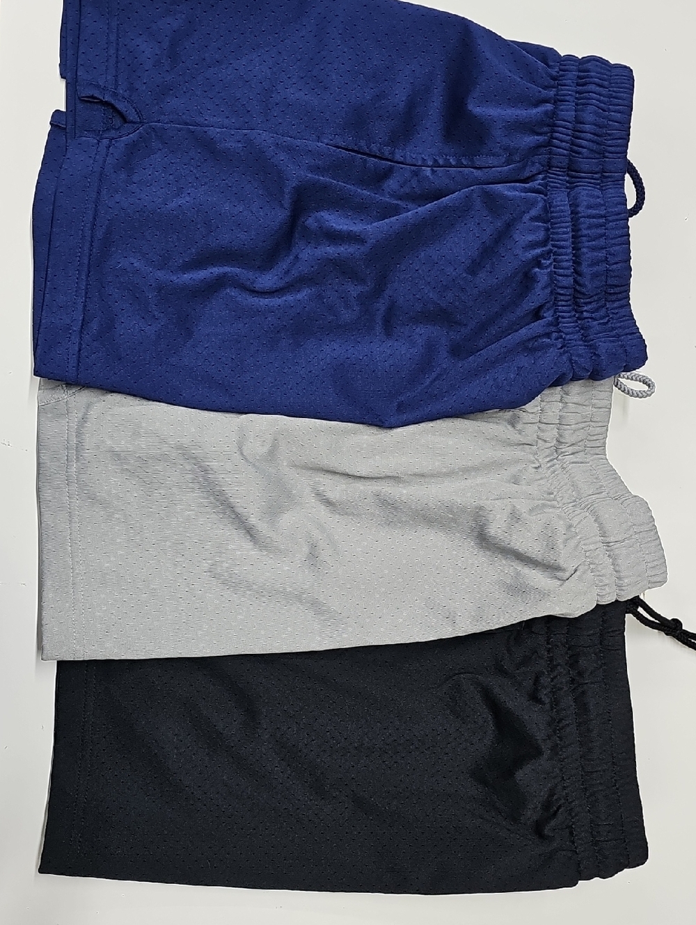 bcg Ladies Mesh Drawstring Athletic Shorts, Lot Of 3, Blue Gray Black, Size XS